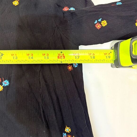 Free People XS Black Embroidered Bohemian Swing Mini Dress Long Sleeve - Picture 7 of 7